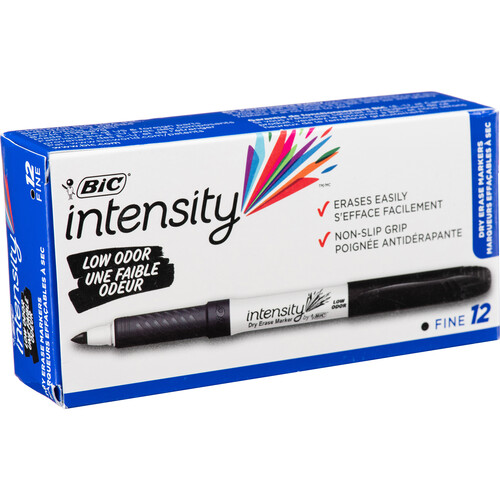 BIC Intensity Low Odor Dry Erase Pocket Marker Fine Point (Black 12-Pack Box)