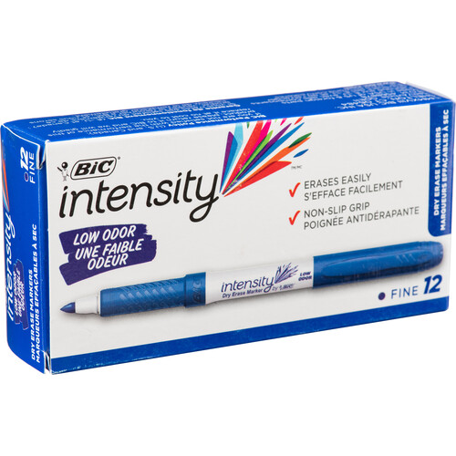 BIC Intensity Low Odor Dry Erase Pocket Marker Fine Point (Blue 12-Pack Box)