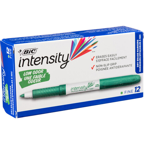 BIC Intensity Low Odor Dry Erase Pocket Marker Fine Point (Green 12-Pack Box)
