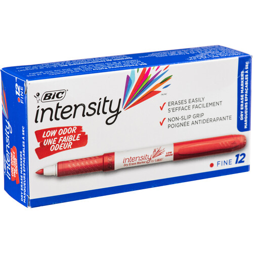 BIC Intensity Low Odor Dry Erase Pocket Marker Fine Point (Red 12-Pack Box)