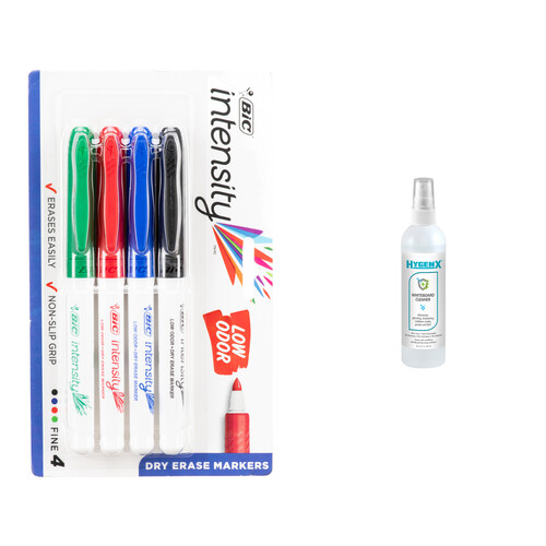 BIC Intensity Low Odor Dry Erase Pocket Markers with Whiteboard Cleaner Bundle
