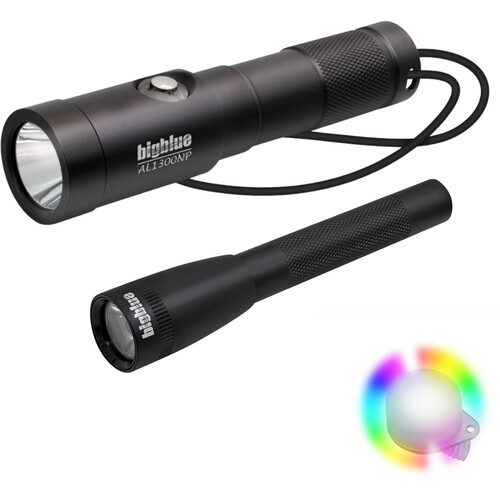 Bigblue AL1300NP & AL250 LED Dive Lights with Easy Clip Marker Light (Black)