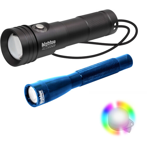 Bigblue AL1300WP & AL250 LED Dive Lights with Easy Clip Marker Light (Blue)