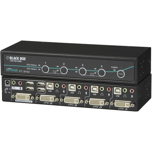 Black Box DT Series Desktop KVM Switch DVI-I with Transparent USB 2.0 Audio (4-Port)