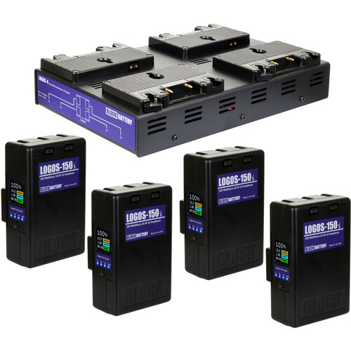 BlockBattery LOGOS-150i 4-Battery Kit with Quad Fast Charger (Gold Mount)