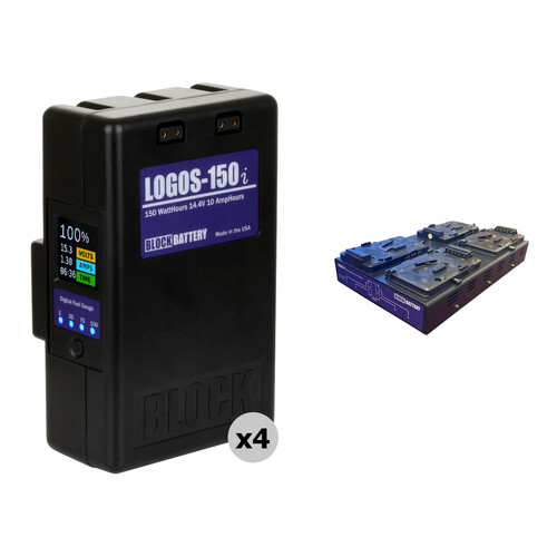 BlockBattery LOGOS-150i 4-Battery Kit with Quad Fast Charger (V-Mount)