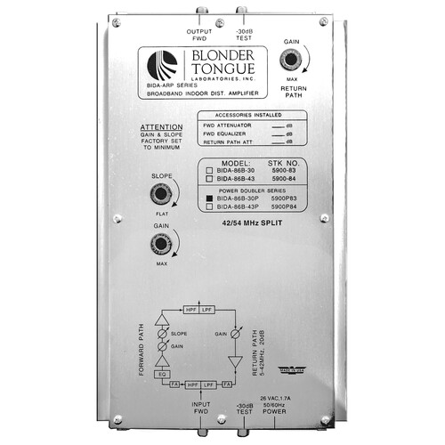 Blonder Tongue Broadband Indoor Distribution Amplifier with Power Doubling (30 dB 860 MHz)