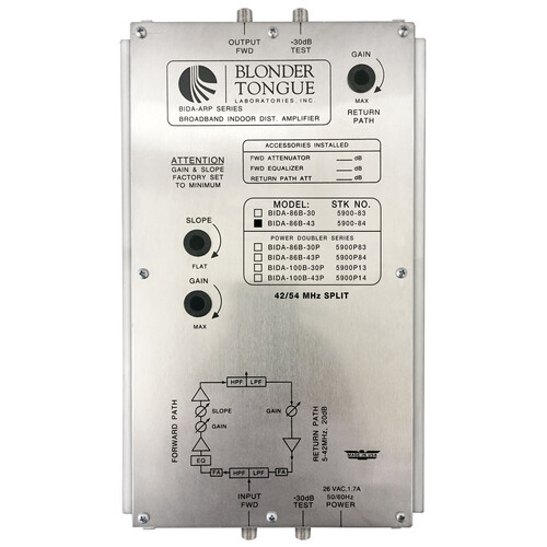 Blonder Tongue BIDA-5900 Series Broadband Indoor Distribution Amplifier (43 dB 54-860 MHz)