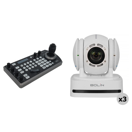 Bolin Technology B2-220 USB/IP/HDMI/3G-SDI PTZ 3-Camera Kit with IP Controller (White)