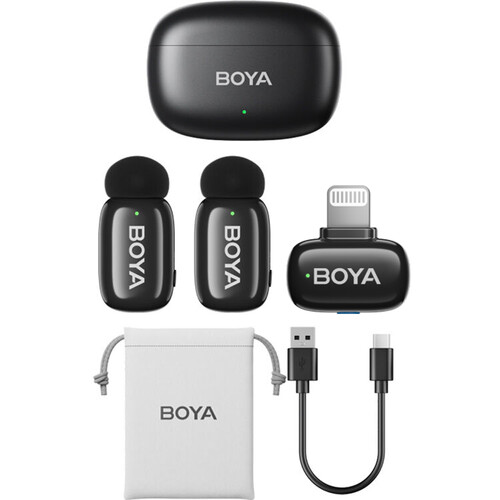 BOYA mini 2-Person Tiny Wireless Microphone System with Lightning Connector for iOS Devices (2.4 GHz Black)