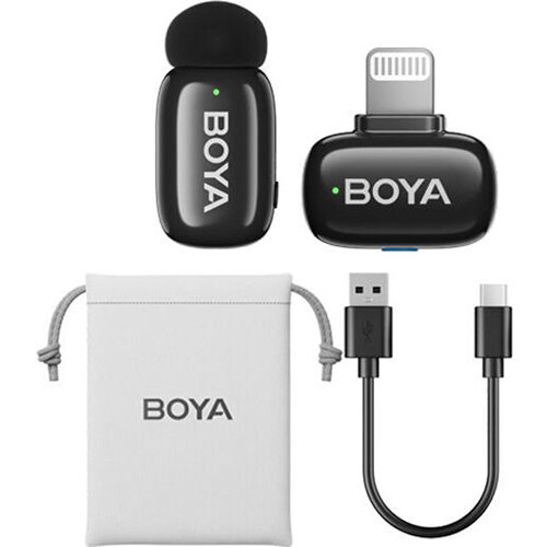 BOYA mini Tiny Wireless Microphone System with Lightning Connector for iOS Devices (2.4 GHz Black)