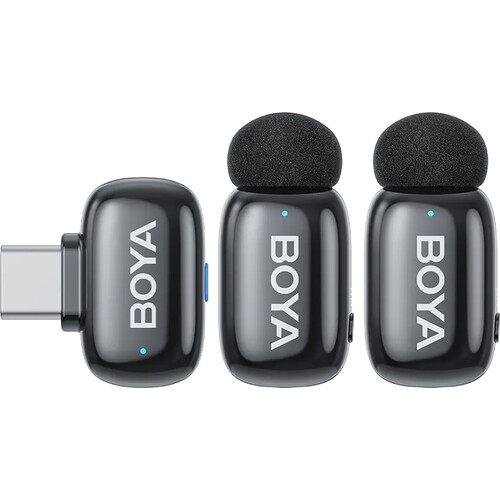 BOYA mini 2 2-Person Wireless Microphone System with One Receiver with USB-C Connector (Black without Charging Case)