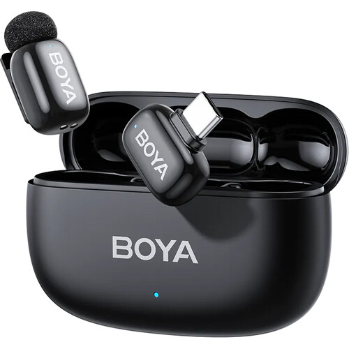 BOYA mini 2 Wireless Microphone System with One Receiver with USB-C Connector (Black with Charging Case)