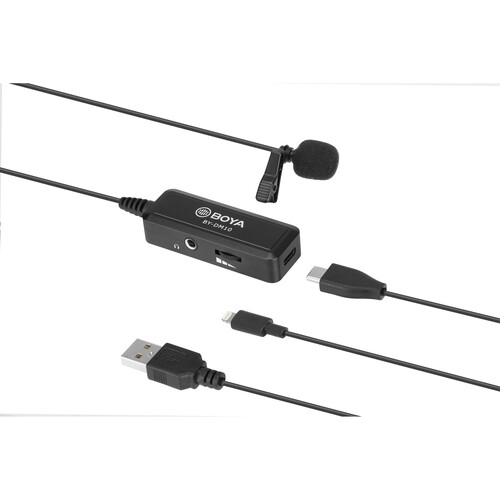 BOYA BY-DM10 Digital Lavalier Microphone with Monitoring & Lightning and USB Type-A Cables
