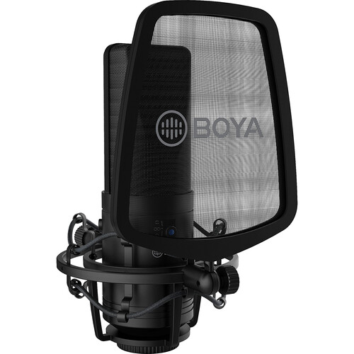 Boya BY-M1000 Multi-Pattern Large-Diaphragm Condenser XLR Microphone with Shock Mount, Pop Filter, 10