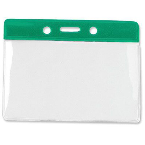 BRADY PEOPLE ID Vinyl Horizontal Badge Holder with Green Top Bar (3.81 x 2.63