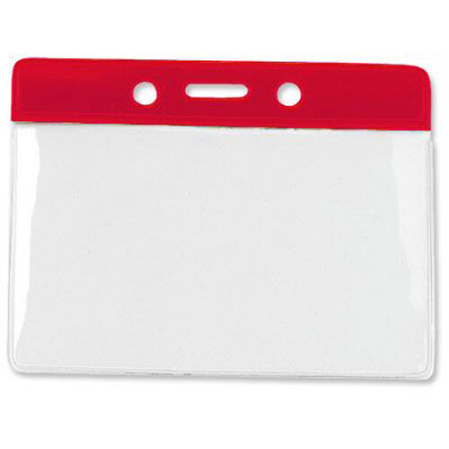 BRADY PEOPLE ID Vinyl Horizontal Badge Holder with Red Top Bar (3.81 x 2.63