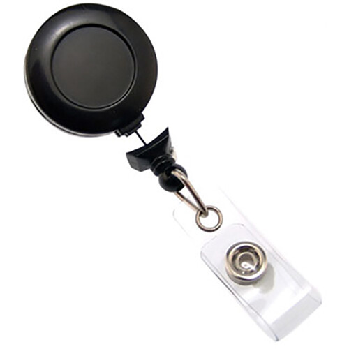 BRADY PEOPLE ID No-Twist Badge Reel with Clear Vinyl Strap & Belt Clip (Black 25-Pack)
