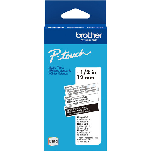 Brother Btag Label Tape for P-Touch PT-N10 PT-N20 & PT-N25BT (Set of 3 White/Clear Black/White White/Black 0.5