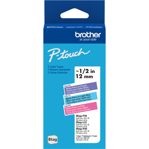 Brother Btag Label Tape for P-Touch PT-N10 PT-N20 & PT-N25BT (Set of 3 White/Purple Black/Light Blue White/Pink 0.5