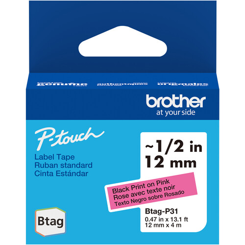 Brother Btag Label Tape for P-Touch PT-N10 PT-N20 & PT-N25BT (Black on Pink 0.5