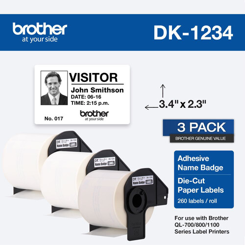 Brother DK1234 Die-Cut Name Badge Paper Labels (White 260 Labels 2.3 x 3.4