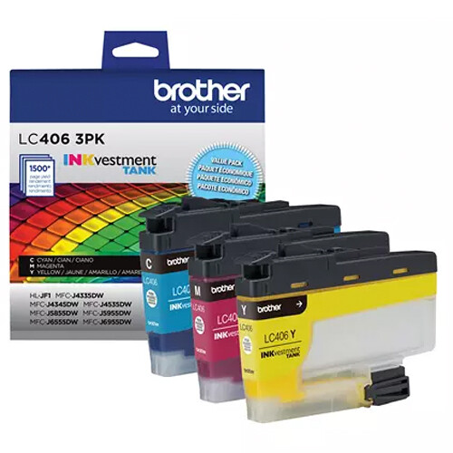 Brother Genuine LC406 INKvestment Tank Standard Yield Color Ink Cartridge Set (Cyan Magenta Yellow)