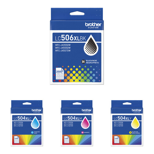 Brother LC504XL High Yield Ink Cartridge Kit (CMY and 1 Black)