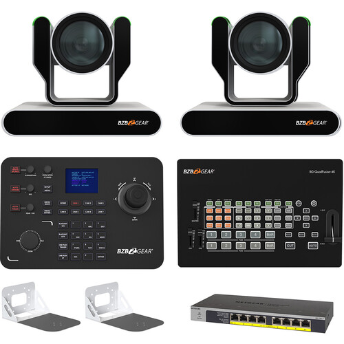 BZBGEAR ADAMO 4K Live Streaming Kit with Two 12x Cameras Controller Switches & Wall Mount (White)