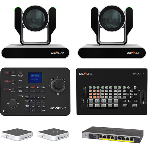 BZBGEAR ADAMO 4K Live Streaming Kit with Two 25x Cameras Controller Switches & Ceiling Mount (White)