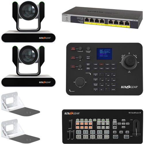 BZBGEAR ADAMO HD Live Streaming Kit with Two 12x Cameras Controller Switches & Wall Mount (White)