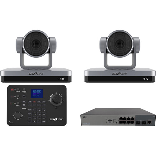 BZBGEAR Broadcast Kit with 2 x 12x Zoom 4K NDI PTZ Cameras Joystick Controller & PoE Switch