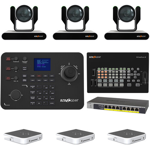 BZBGEAR ADAMO 4K Live Streaming Kit with Three 12x Cameras Controller Switches & Ceiling Mount (White)