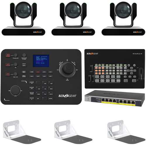 BZBGEAR ADAMO 4K Live Streaming Kit with Three 12x Cameras Controller Switches & Wall Mount (White)