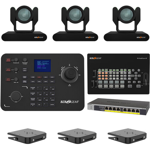 BZBGEAR ADAMO 4K Live Streaming Kit with Three 25x Cameras Controller Switches & Ceiling Mount (Black)