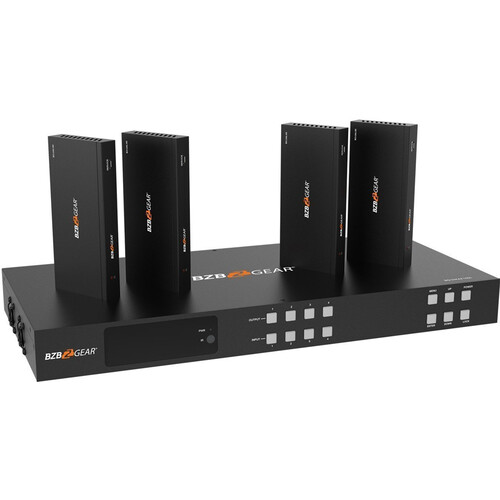 BZBGEAR 4x4 UHD 4K 18 Gb/s HDMI/HDBaseT Matrix Switch with IR/EDID/Downscaling