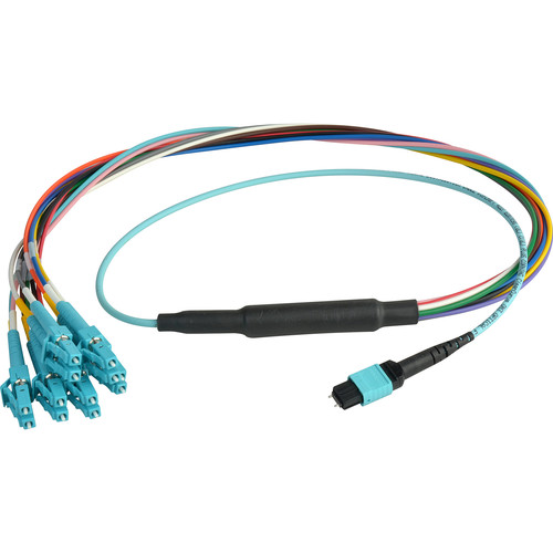 Camplex MTP Elite PC Male to 12 LC PC Duplex External OM3 Multi-Mode Fiber Breakout Cable (Aqua 3')