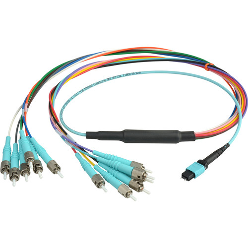 Camplex MTP Elite PC Male to 12 ST PC External OM3 Multi-Mode Fiber Breakout Cable (Aqua 3')