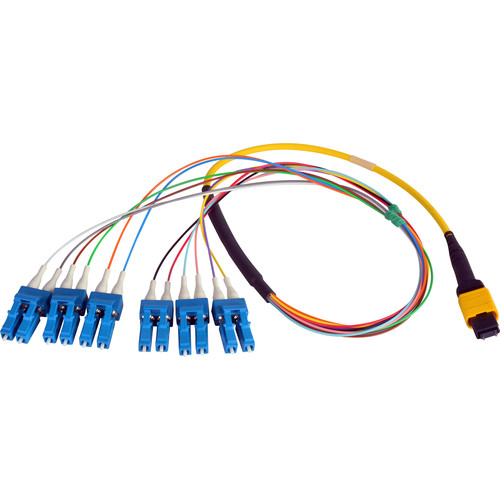 Camplex MTP Elite APC Male to 12 LC UPC External Yellow Single-Mode Fiber Breakout Cable (10')