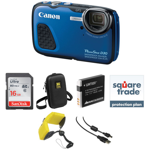 Canon PowerShot D30 Waterproof Digital Camera Deluxe Kit (Blue)