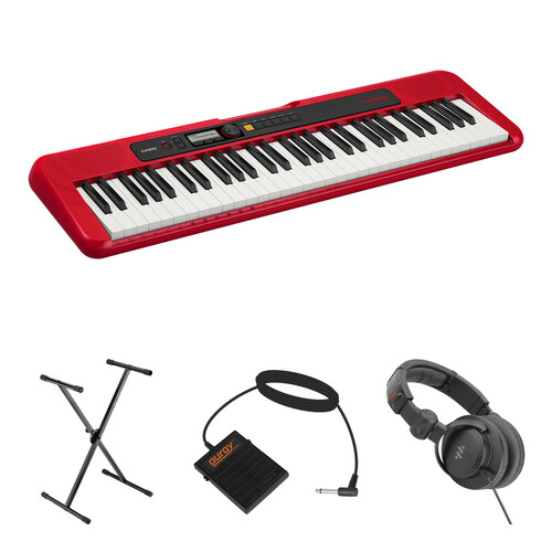 Casio CT-S200 61-Key Portable Keyboard Value Kit with Stand Pedal and Headphones (Red)