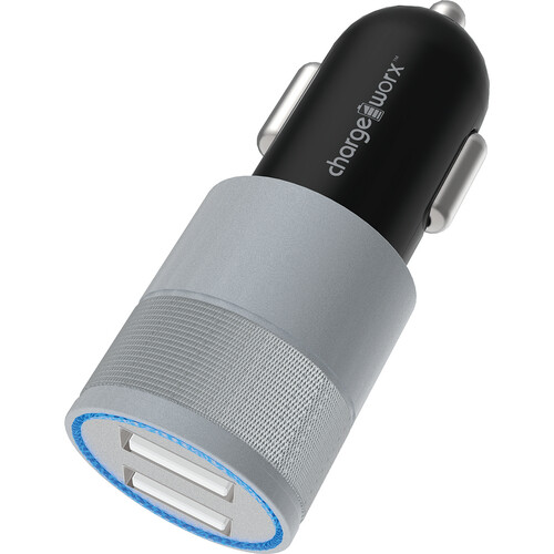 ChargeWorx Dual USB-A Car Charger (Black/Silver)
