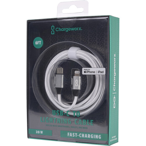 ChargeWorx USB-C to Lightning Cable (6' White)