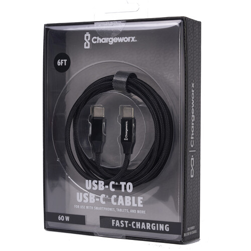 ChargeWorx Nylo-Tuff USB-C 60W Charging Cable (Black 6')