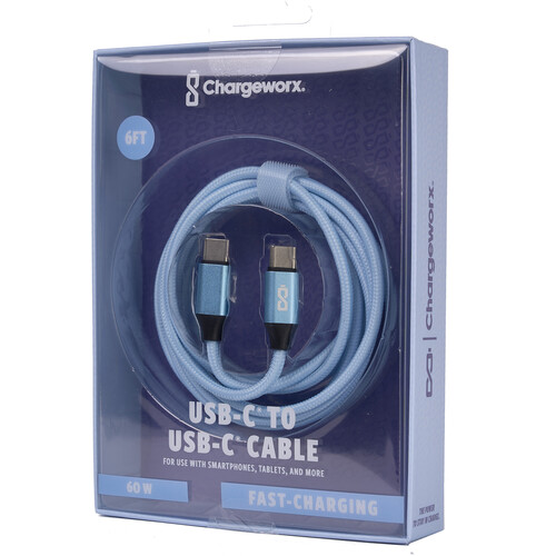 ChargeWorx Nylo-Tuff USB-C 60W Charging Cable (Chambray Blue 6')