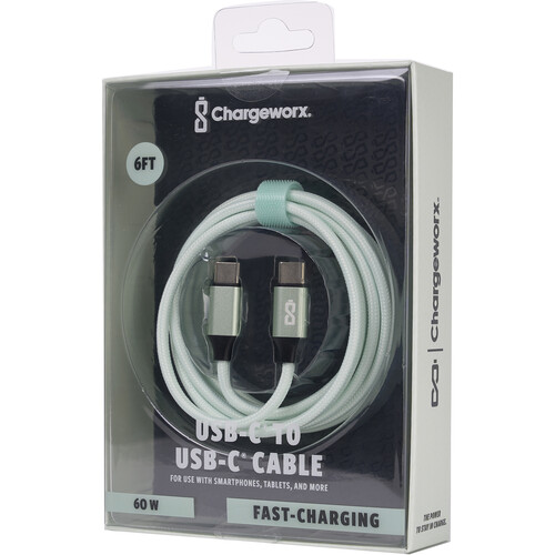 ChargeWorx Nylo-Tuff USB-C 60W Charging Cable (Green 6')