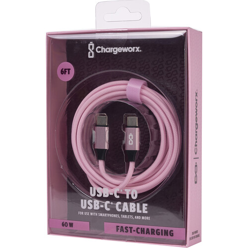 ChargeWorx Nylo-Tuff USB-C 60W Charging Cable (Pink 6')