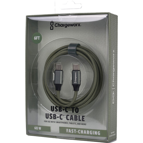 ChargeWorx Nylo-Tuff USB-C 60W Charging Cable (Watercress 6')