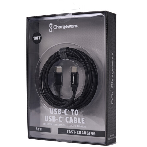 ChargeWorx Nylo-Tuff USB-C 60W Charging Cable (Black 10')
