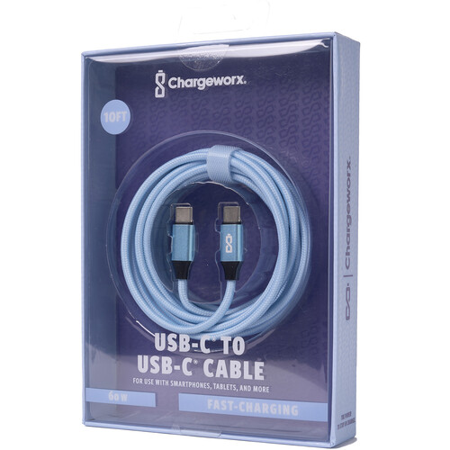 ChargeWorx Nylo-Tuff USB-C 60W Charging Cable (Chambray Blue 10')